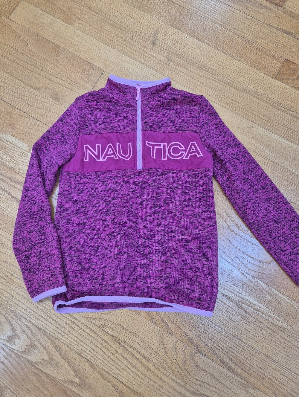 Nautica Girls Pink Space Dye Quarter Zip Fleece Pullover Size 6